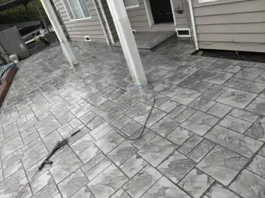 Stamped Patio & Broom-Finish Slab by Down Right Concrete, Puget Sound area