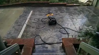 Stamped Patio & Brick Steps by Down Right Concrete, Puget Sound area